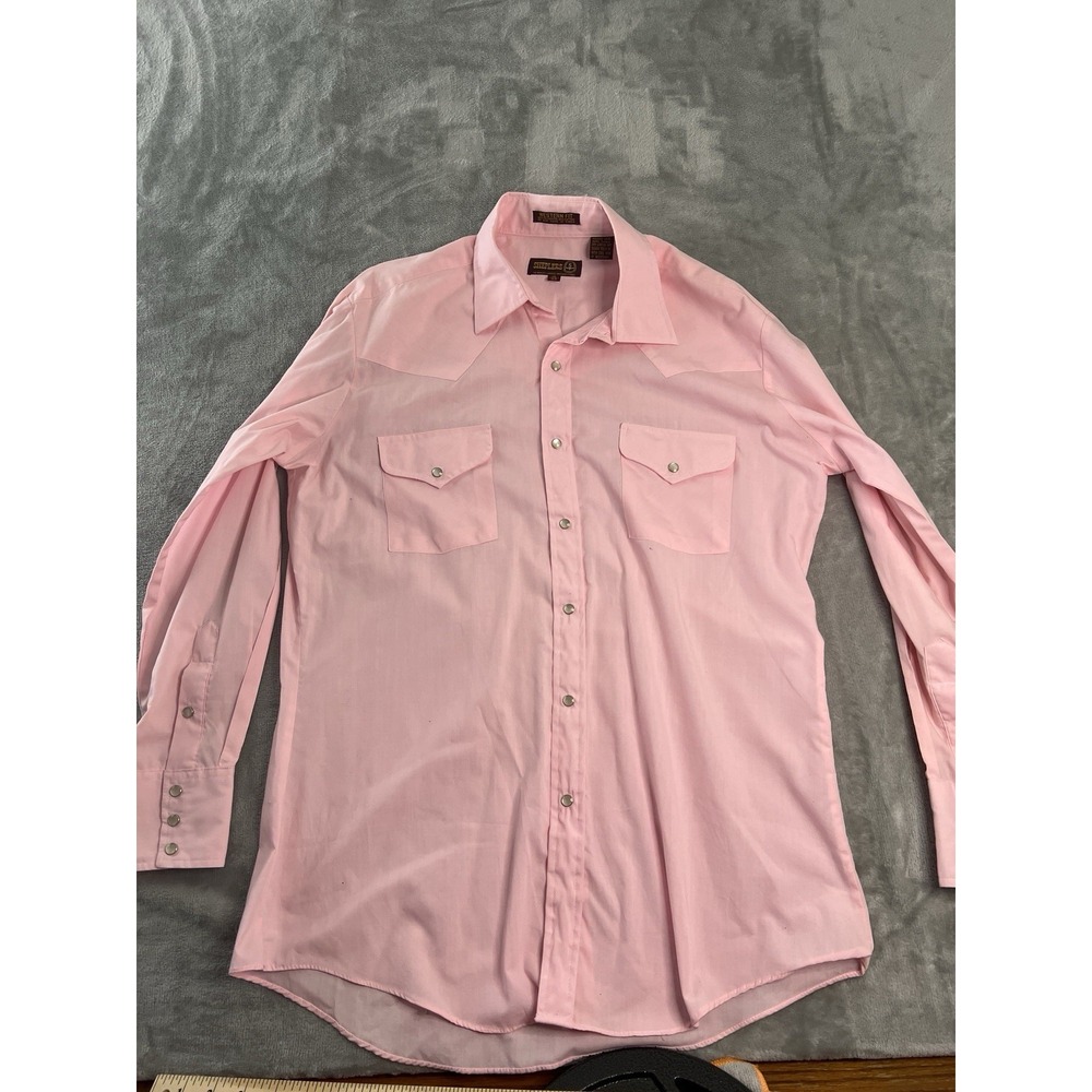 Sheplers Mens Western Shirt 16 33 Pink Snap Front Long Sleeve Cowboy Rodeo